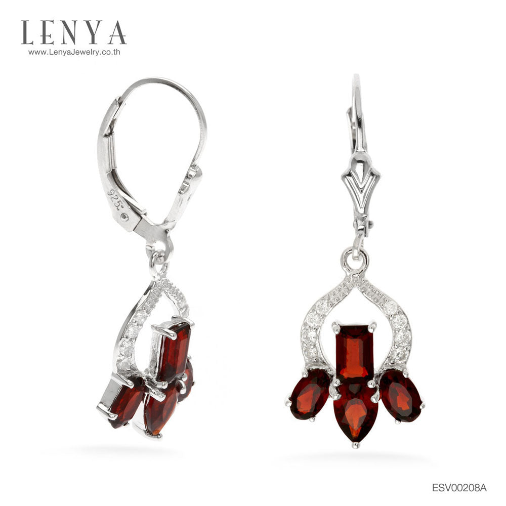 LENYA ต่างหูพลอยโกเมน เสริมด้านใจแกร่ง สำเร็จ มั่นคง ขนาด 6x4 มิล ตัวเรือนเงินแท้ 925 ชุบทองคำขาว