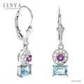 LENYA ต่างหูพลอยบลูโทแพซ เสริมความมั่นใจ ชัดเจน ปัญญา ขนาด 6x4 มิล ตัวเรือนเงินแท้925 ชุบทองคำขาว