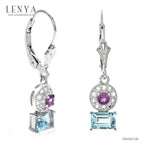 LENYA ต่างหูพลอยบลูโทแพซ เสริมความมั่นใจ ชัดเจน ปัญญา ขนาด 6x4 มิล ตัวเรือนเงินแท้925 ชุบทองคำขาว