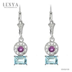 LENYA ต่างหูพลอยบลูโทแพซ เสริมความมั่นใจ ชัดเจน ปัญญา ขนาด 6x4 มิล ตัวเรือนเงินแท้925 ชุบทองคำขาว