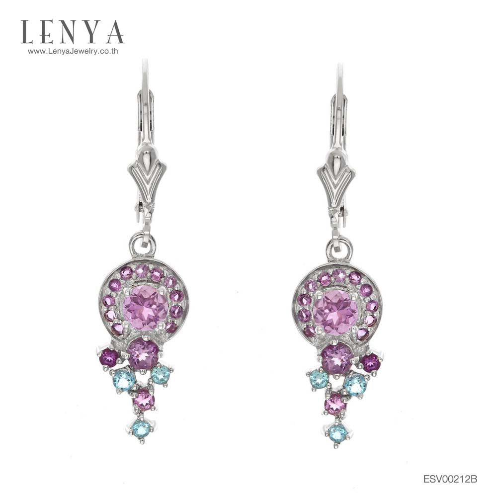 LENYA ต่างหูพลอยอเมทิสต์ เสริมความสงบใจ มีสติ มั่งคั่ง ขนาด 4 มิล ตัวเรือนเงินแท้925 ชุบทองคำขาว