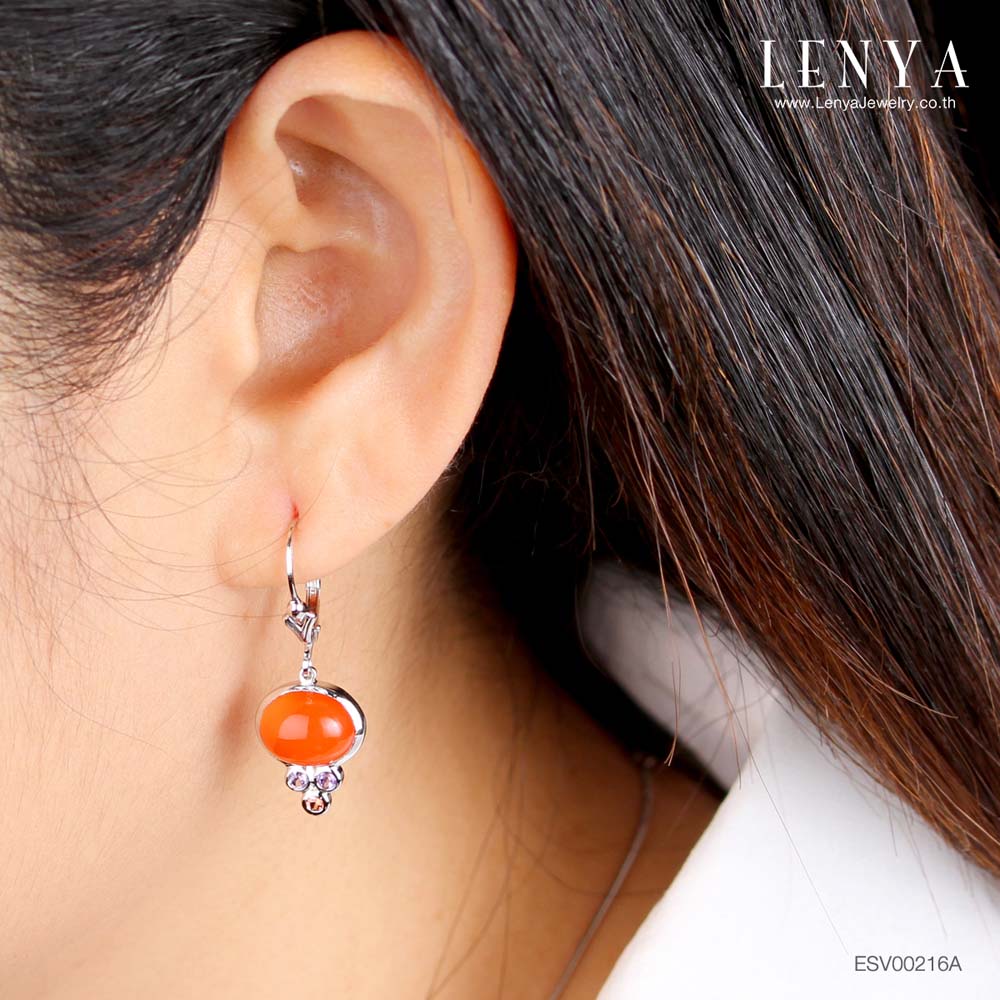 LENYA ต่างหูคาเนเลี่ยน เสริมความสุข ความกล้า พลังบวก ขนาด 10x8 มิล ตัวเรือนเงินแท้925 ชุบทองคำขาว