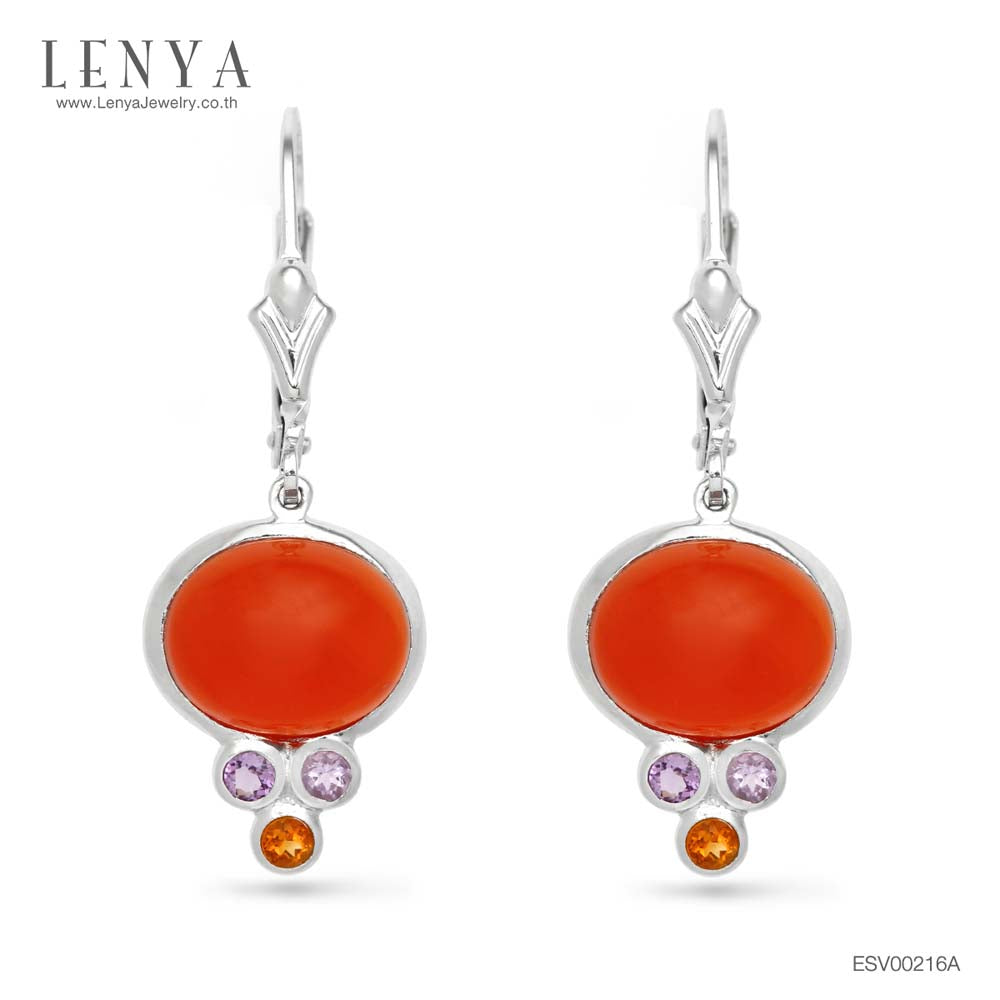 LENYA ต่างหูคาเนเลี่ยน เสริมความสุข ความกล้า พลังบวก ขนาด 10x8 มิล ตัวเรือนเงินแท้925 ชุบทองคำขาว