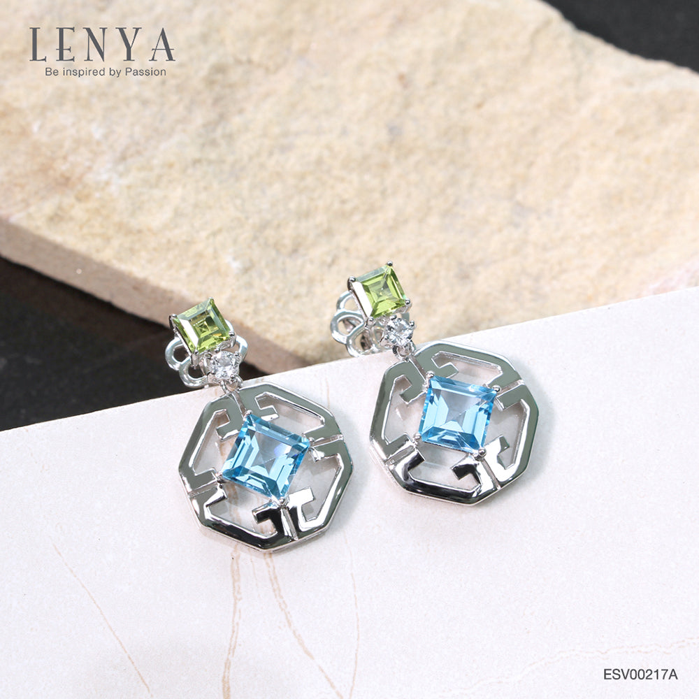 LENYA ต่างหูพลอยบลูโทแพซ เสริมความมั่นใจ ชัดเจน ปัญญา ขนาด 6 มิล ตัวเรือนเงินแท้925 ชุบทองคำขาว