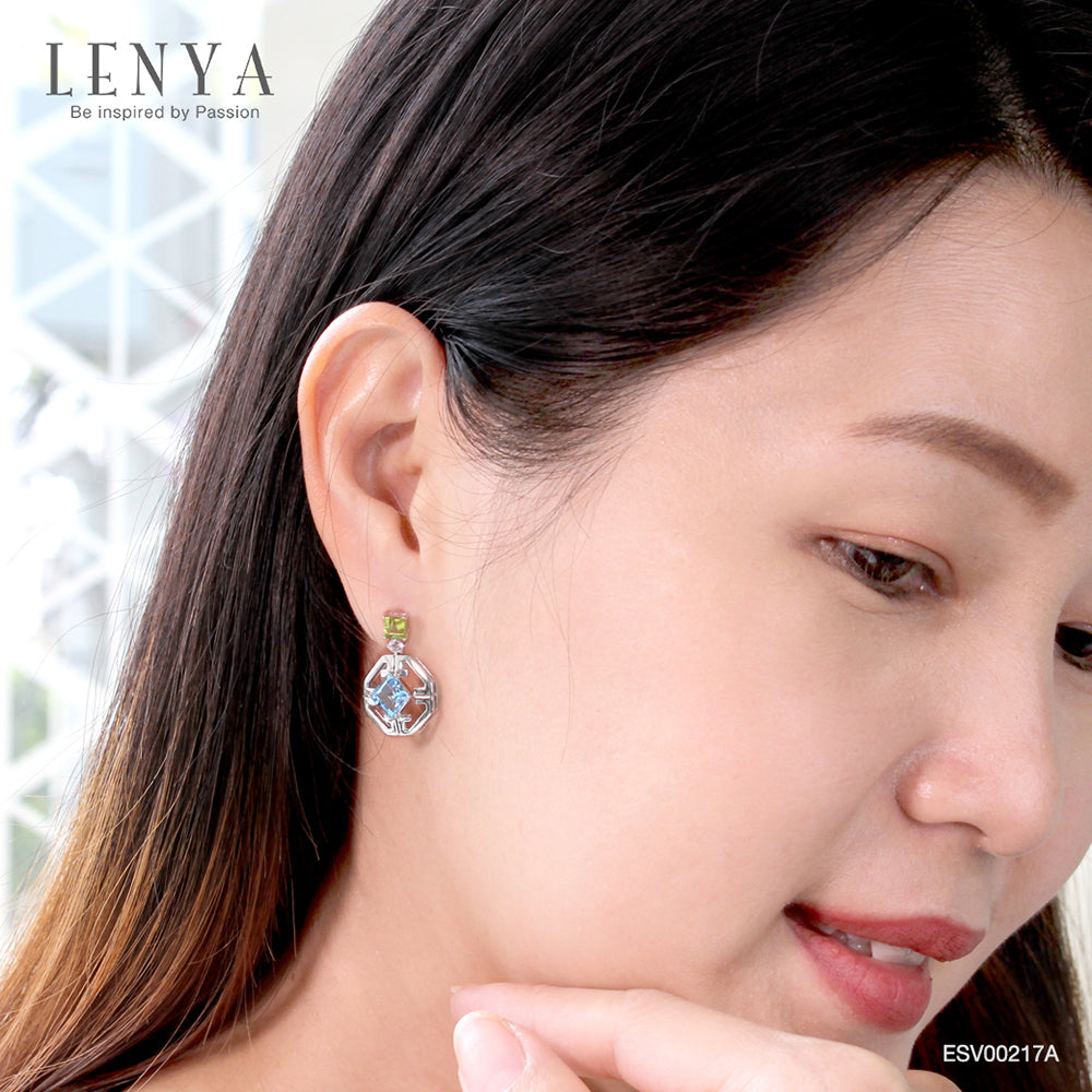 LENYA ต่างหูพลอยบลูโทแพซ เสริมความมั่นใจ ชัดเจน ปัญญา ขนาด 6 มิล ตัวเรือนเงินแท้925 ชุบทองคำขาว