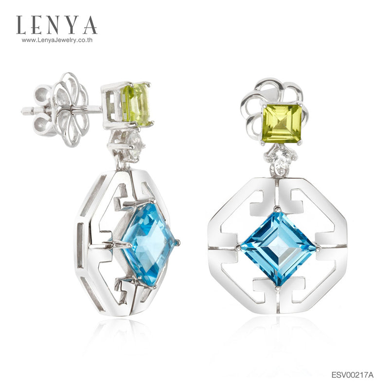 LENYA ต่างหูพลอยบลูโทแพซ เสริมความมั่นใจ ชัดเจน ปัญญา ขนาด 6 มิล ตัวเรือนเงินแท้925 ชุบทองคำขาว