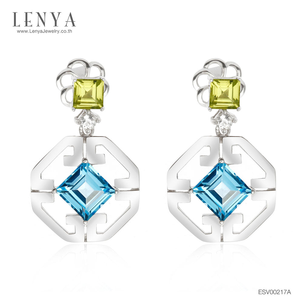 LENYA ต่างหูพลอยบลูโทแพซ เสริมความมั่นใจ ชัดเจน ปัญญา ขนาด 6 มิล ตัวเรือนเงินแท้925 ชุบทองคำขาว