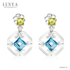 LENYA ต่างหูพลอยบลูโทแพซ เสริมความมั่นใจ ชัดเจน ปัญญา ขนาด 6 มิล ตัวเรือนเงินแท้925 ชุบทองคำขาว