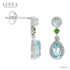 LENYA ต่างหูพลอยบลูโทแพซ เสริมความมั่นใจ ชัดเจน ปัญญา ขนาด 7x5 มิล ตัวเรือนเงินแท้925 ชุบทองคำขาว