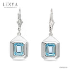 LENYA ต่างหูพลอยบลูโทแพซ เสริมความมั่นใจ ชัดเจน ปัญญา ขนาด 8x6 มิล ตัวเรือนเงินแท้925 ชุบทองคำขาว
