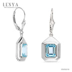 LENYA ต่างหูพลอยบลูโทแพซ เสริมความมั่นใจ ชัดเจน ปัญญา ขนาด 8x6 มิล ตัวเรือนเงินแท้925 ชุบทองคำขาว