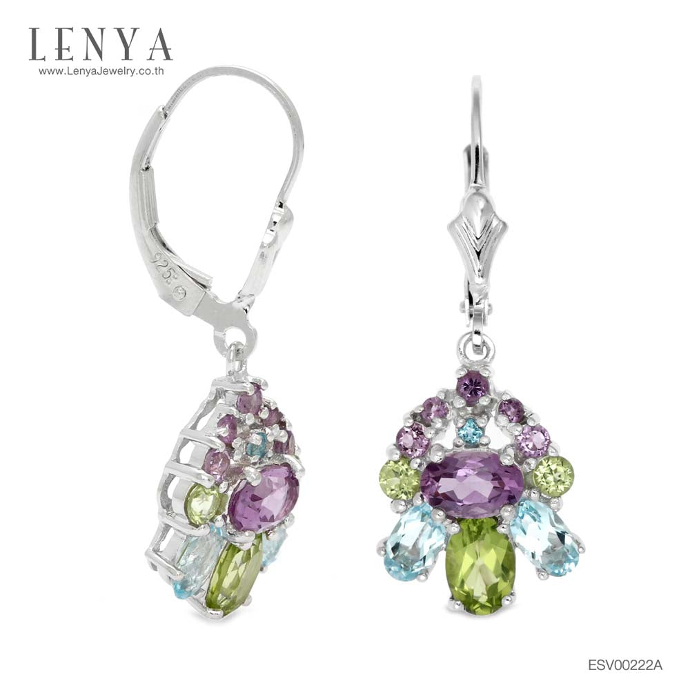 LENYA ต่างหูพลอยอเมทิสต์ เสริมความสงบใจ มีสติ มั่งคั่ง ขนาด 6x4 มิล ตัวเรือนเงินแท้925 ชุบทองคำขาว
