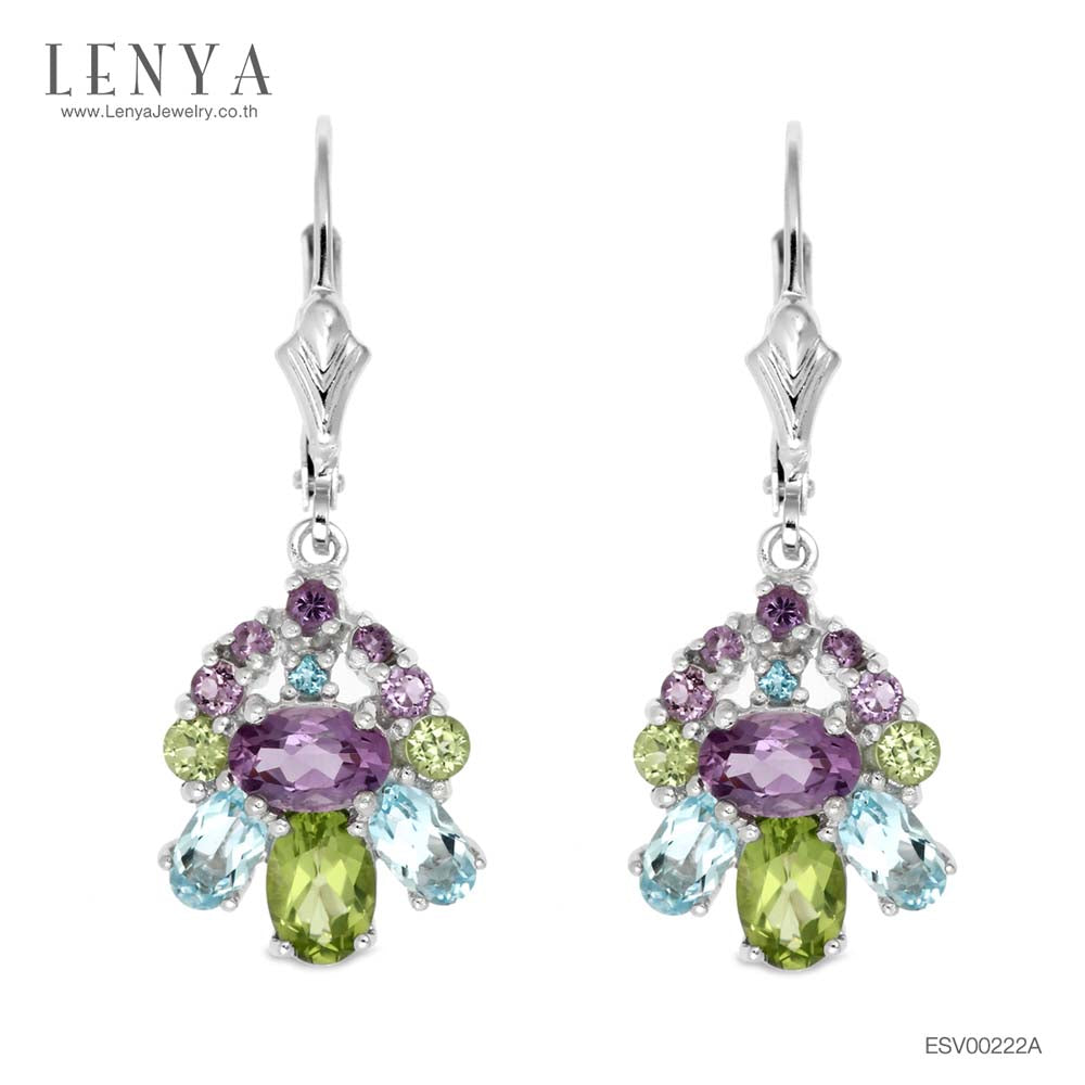 LENYA ต่างหูพลอยอเมทิสต์ เสริมความสงบใจ มีสติ มั่งคั่ง ขนาด 6x4 มิล ตัวเรือนเงินแท้925 ชุบทองคำขาว