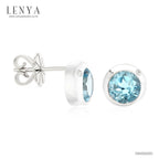 LENYA ต่างหูพลอยบลูโทแพซ เสริมความมั่นใจ ชัดเจน ปัญญา ขนาด 6 มิล ตัวเรือนเงินแท้925 ชุบทองคำขาว