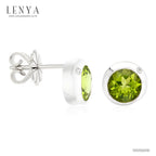 LENYA ต่างหูพลอยเพอริดอท เสริมโชคลาภ ความรัก ชีวิตมั่นคง ขนาด 6 มิล ตัวเรือนเงินแท้925 ชุบทองคำขาว