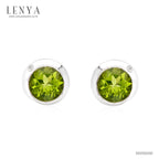 LENYA ต่างหูพลอยเพอริดอท เสริมโชคลาภ ความรัก ชีวิตมั่นคง ขนาด 6 มิล ตัวเรือนเงินแท้925 ชุบทองคำขาว