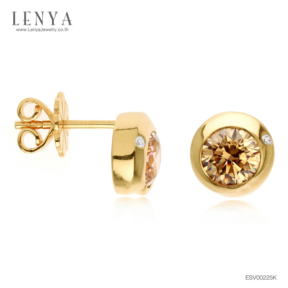 LENYA ต่างหูเงินแท้ 925 ประดับด้วย SWAROVSKI  ZIRCONIA สีเหลืองทอง  บนตัวเรือนเงินแท้ชุบทองคำ ในลุดสาวหวานสดใสน่ารัก เสริมเสน่ห์แพรวพราวสะกดตาใครต่อใคร