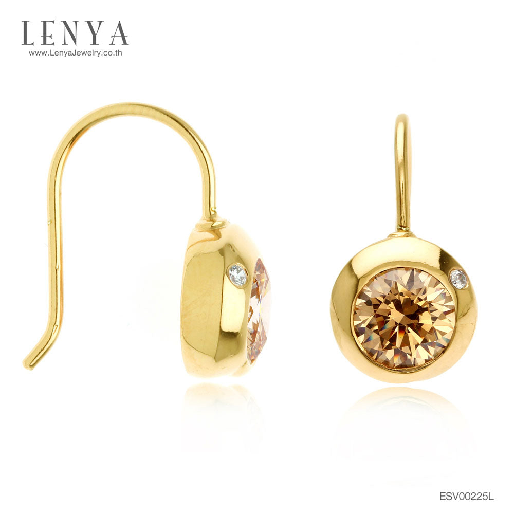 LENYA ต่างหูเงินแท้ 925 ประดับด้วย SWAROVSKI  ZIRCONIA สีเหลืองทอง  บนตัวเรือนเงินแท้ชุบทองคำ ในลุดสาวหวานสดใสน่ารัก เสริมเสน่ห์แพรวพราวสะกดตาใครต่อใคร