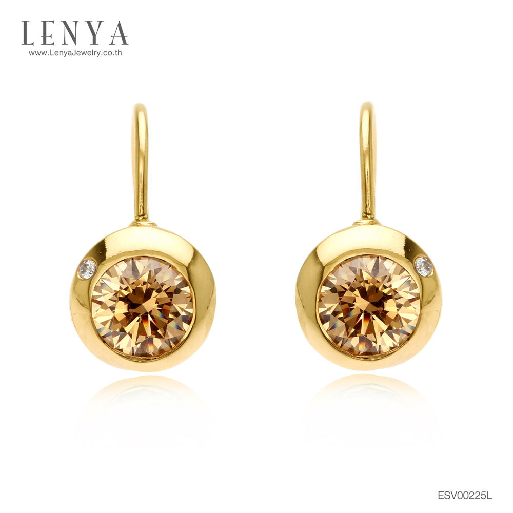 LENYA ต่างหูเงินแท้ 925 ประดับด้วย SWAROVSKI  ZIRCONIA สีเหลืองทอง  บนตัวเรือนเงินแท้ชุบทองคำ ในลุดสาวหวานสดใสน่ารัก เสริมเสน่ห์แพรวพราวสะกดตาใครต่อใคร
