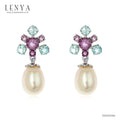 LENYA ต่างหูเงินแท้ 925 ชุบด้วยทองคำขาว ประดับด้วยไข่มุก(Pearl) อเมทิส(Amethyst) และ บลูโทแพซ (Blue Topaz) ดีไซน์น่ารัก เพิ่มความหรูเล็กๆ ดีไซน์น่ารัก
