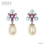 LENYA ต่างหูเงินแท้ 925 ชุบด้วยทองคำขาว ประดับด้วยไข่มุก(Pearl) อเมทิส(Amethyst) และ บลูโทแพซ (Blue Topaz) ดีไซน์น่ารัก เพิ่มความหรูเล็กๆ ดีไซน์น่ารัก