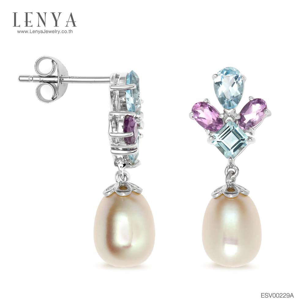 LENYA ต่างหูไข่มุก ตัวแทนของความอ่อนหวานนำพาความรัก ความสุข ขนาด10มิล ตัวเรือนเงินแท้925 ชุบทองคำขาว