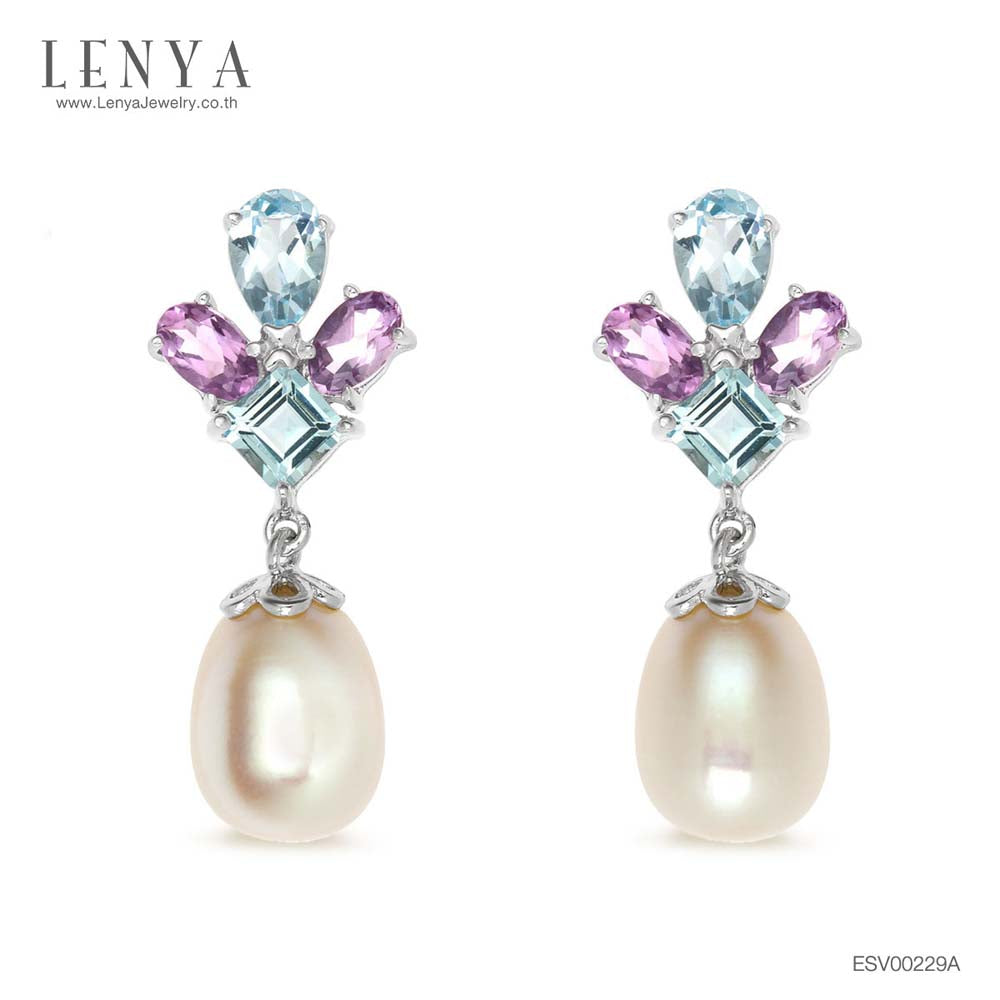 LENYA ต่างหูไข่มุก ตัวแทนของความอ่อนหวานนำพาความรัก ความสุข ขนาด10มิล ตัวเรือนเงินแท้925 ชุบทองคำขาว