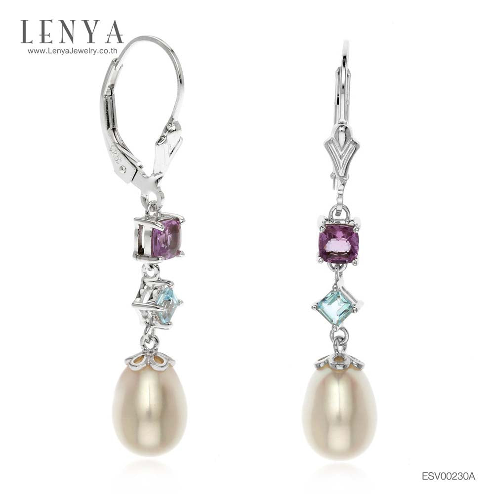 LENYA ต่างหูไข่มุก ตัวแทนของความอ่อนหวานนำพาความรักความสุข ขนาด10x7มิล ตัวเรือนเงินแท้925ชุบทองคำขาว