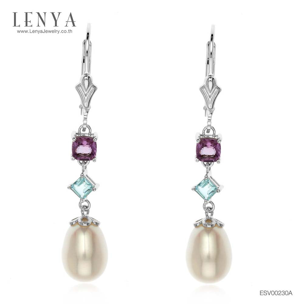 LENYA ต่างหูไข่มุก ตัวแทนของความอ่อนหวานนำพาความรักความสุข ขนาด10x7มิล ตัวเรือนเงินแท้925ชุบทองคำขาว