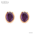 LENYA ต่างหูพลอยอเมทิสต์ เสริมความสงบใจ มีสติ มั่งคั่ง ขนาด 8x6 มิล ตัวเรือนเงิน925 ชุบพิงค์โกลด์