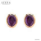 LENYA ต่างหูพลอยอเมทิสต์ เสริมความสงบใจ มีสติ มั่งคั่ง ขนาด 8x6 มิล ตัวเรือนเงิน925 ชุบพิงค์โกลด์