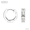 LENYA ต่างหูห่วงเล็ก ฝังพลอยสีเหลี่ยมแบบแถว พลอยคิวบิกเซอร์โคเนีย (Cubic Zirconia) สีขาว ต่างหูเงินแท้ 925 ชุบทองขาว