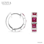 LENYA ต่างหู CZ สีแดงจาก Swarovski เสริมรสนิยม สวยสง่าดูดี ขนาด3x3มิล ตัวเรือนเงินแท้925 ชุบทองคำขาว