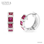 LENYA ต่างหู CZ สีแดงจาก Swarovski เสริมรสนิยม สวยสง่าดูดี ขนาด3x3มิล ตัวเรือนเงินแท้925 ชุบทองคำขาว