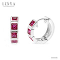 LENYA ต่างหู CZ สีแดงจาก Swarovski เสริมรสนิยม สวยสง่าดูดี ขนาด3x3มิล ตัวเรือนเงินแท้ 925 ชุบทองคำขาว