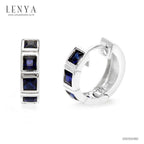 LENYA ต่างหูพลอยสีน้ำเงินจาก Swarovski เสริมรสนิยม สวยสง่าดูดี ขนาด3x3มิล ตัวเรือนเงิน925ชุบทองคำขาว