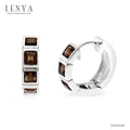 LENYA ต่างหูห่วงเล็ก ฝังพลอยสีเหลี่ยมแบบแถว พลอย สโมคกี้ควอตซ์(Smoky Quartz) สีเทา ต่างหูเงินแท้ 925 ชุบทองขาว