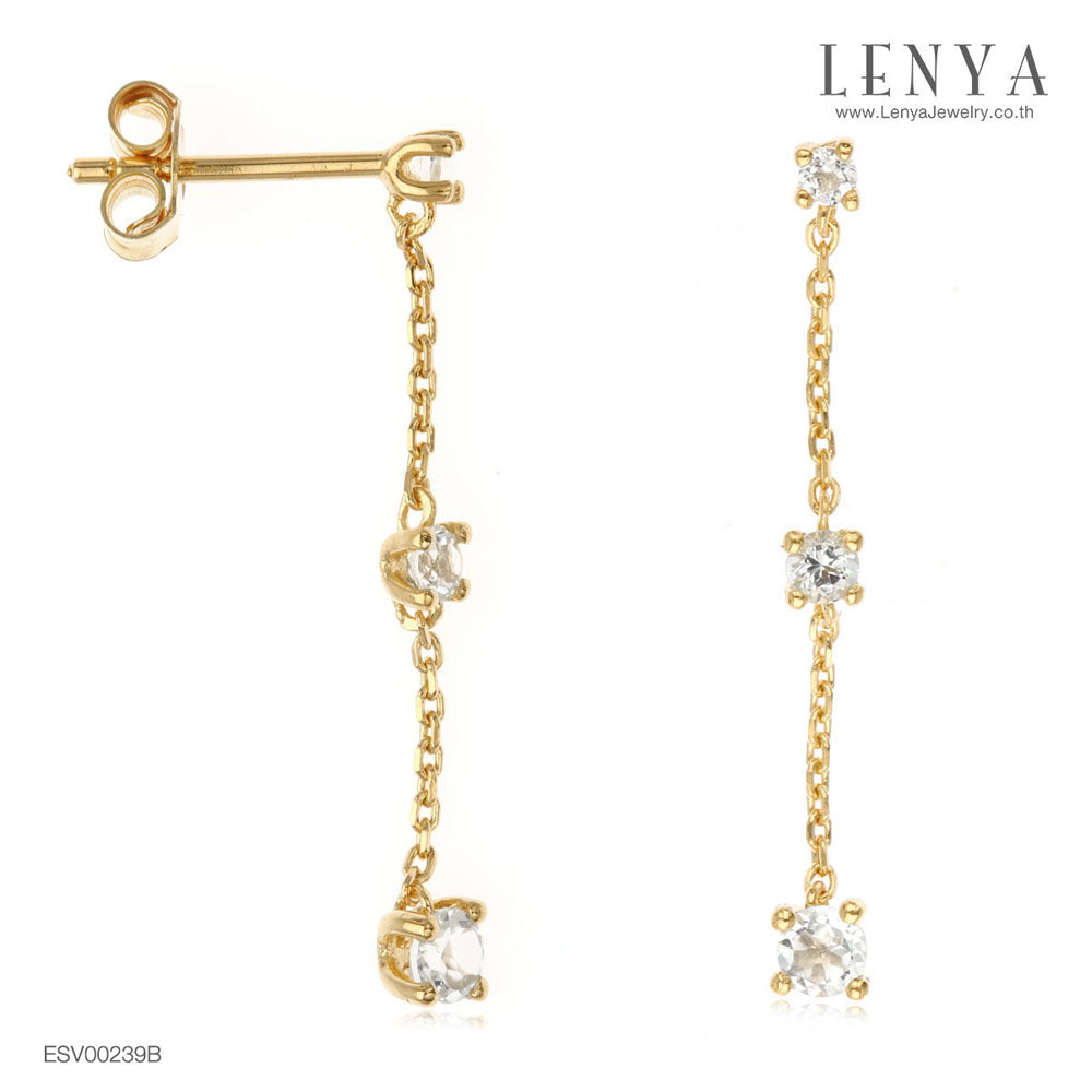 LENYA ต่างหูสร้อยตุ้งติ้ง ประดับด้วย ไวโทแพซ(White Topaz) ตัวเรือนเงินแท้ 925 ชุปทอง สวยงามไม่ซ้ำใคร