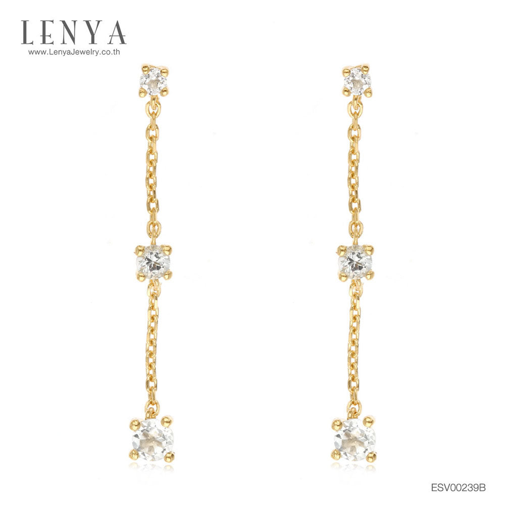 LENYA ต่างหูสร้อยตุ้งติ้ง ประดับด้วย ไวโทแพซ(White Topaz) ตัวเรือนเงินแท้ 925 ชุปทอง สวยงามไม่ซ้ำใคร
