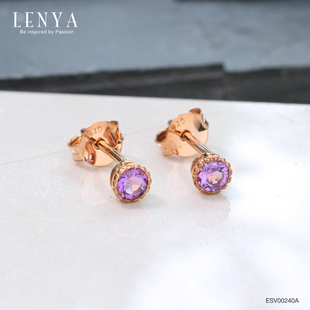 LENYA ต่างหูเงินแท้ ประดับอเมทิสต์ อัญมณีสำหรับผู้ที่เกิดเดือนกุมภาพันธ์