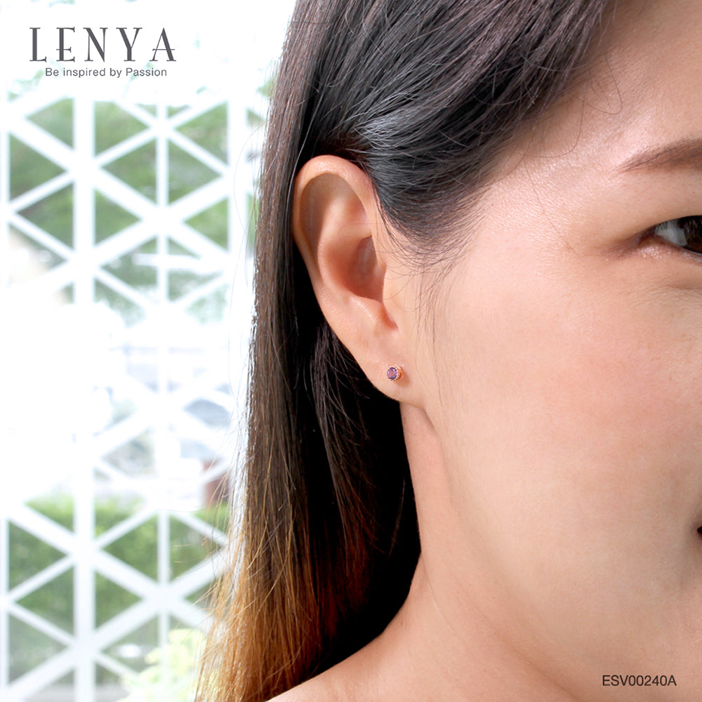 LENYA ต่างหูเงินแท้ ประดับอเมทิสต์ อัญมณีสำหรับผู้ที่เกิดเดือนกุมภาพันธ์