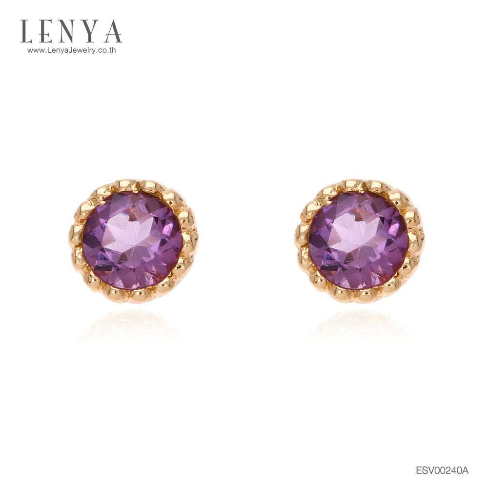 LENYA ต่างหูเงินแท้ ประดับอเมทิสต์ อัญมณีสำหรับผู้ที่เกิดเดือนกุมภาพันธ์