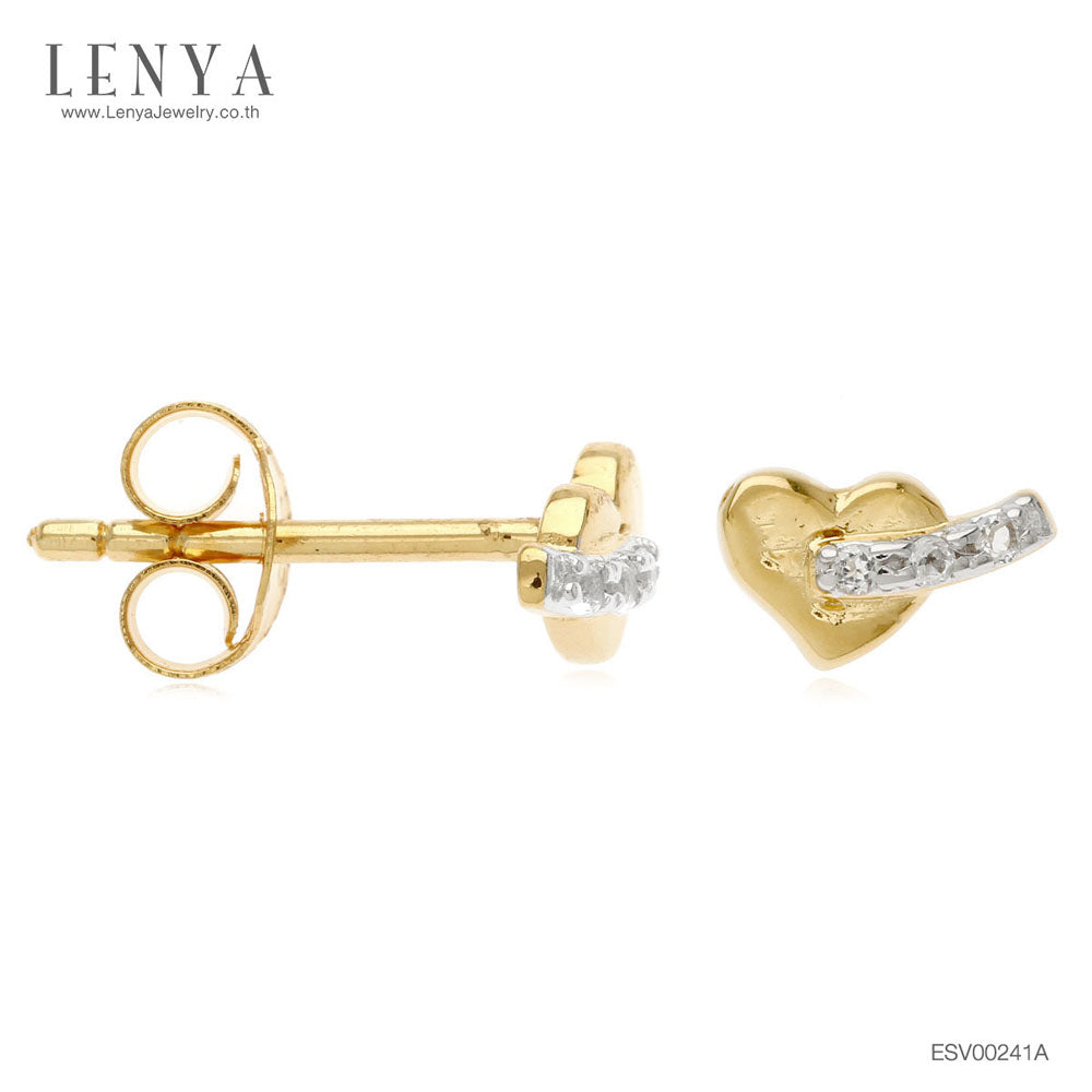 LENYA ต่างหูเงิน 925 ชุป2สี  ชุปด้วยทอง 18เค (18K Gold)  และทองคำขาว(White Gold)  ดีไซน์สุดเก๋น่ารักๆ สไตล์สาวเกาหลี ญี่ป่น   สวมใส่ได้ทุกโอกาส ประดับพลอยสีขาว โทแพซ(White Topaz )