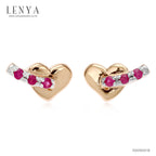 LENYA ต่างหูดีไซน์ Minimal รูปหัวใจ ประดับด้วย ทิบทิมสีแดง(Ruby) ตัวเรือนเงินแท้ 925 ตัวเรือนชุบพิ้งค์โกลด์ สีชมพูหวานน่ารัก ใส่ได้กับทุกสไตล์