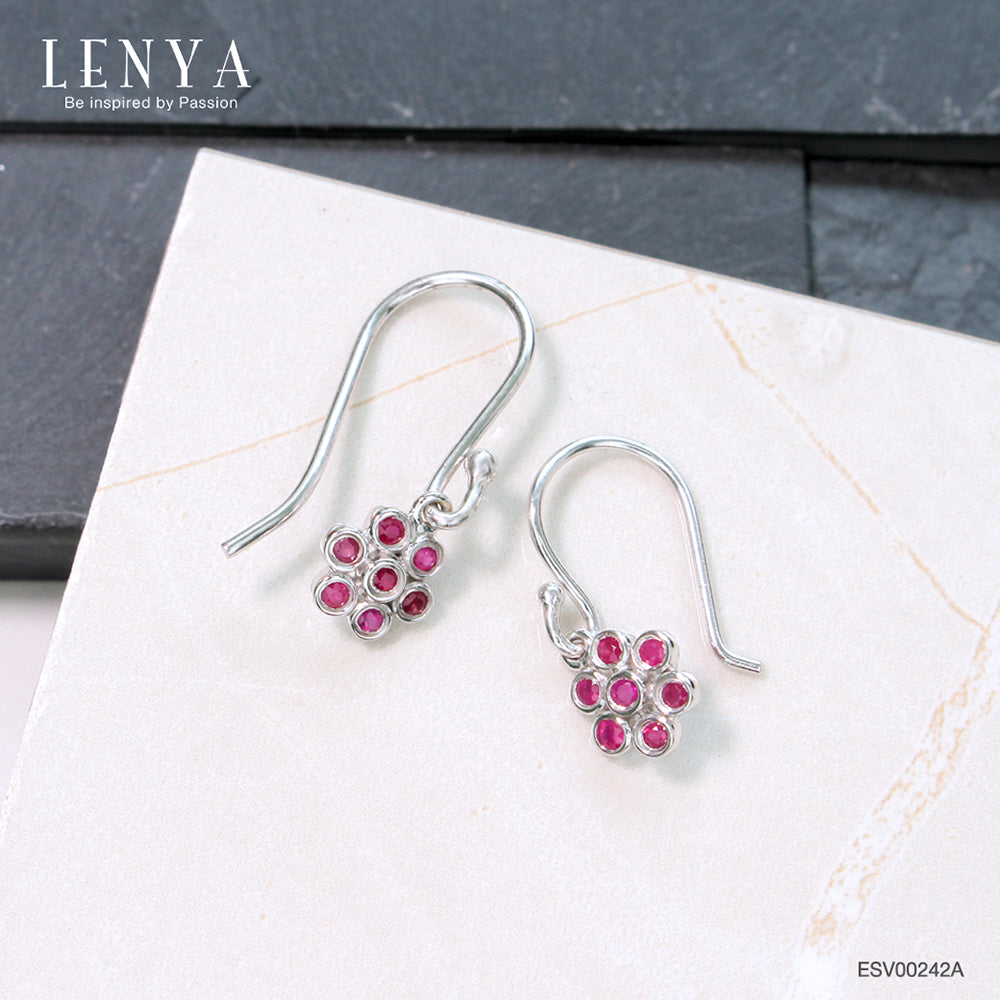 LENYA ต่างหูดีไซน์ Minimal ประดับด้วย ทิบทิมสีแดง(Ruby) ตัวเรือนเงินแท้ 925 ชุบทองขาว สีชมพูหวานน่ารัก ใส่ได้กับทุกสไตล์