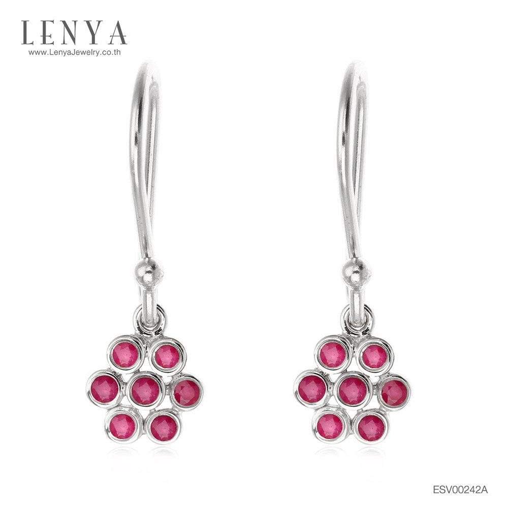 LENYA ต่างหูดีไซน์ Minimal ประดับด้วย ทิบทิมสีแดง(Ruby) ตัวเรือนเงินแท้ 925 ชุบทองขาว สีชมพูหวานน่ารัก ใส่ได้กับทุกสไตล์