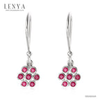 LENYA ต่างหูดีไซน์ Minimal ประดับด้วย ทิบทิมสีแดง(Ruby) ตัวเรือนเงินแท้ 925 ชุบทองขาว สีชมพูหวานน่ารัก ใส่ได้กับทุกสไตล์