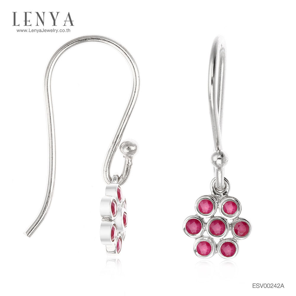 LENYA ต่างหูดีไซน์ Minimal ประดับด้วย ทิบทิมสีแดง(Ruby) ตัวเรือนเงินแท้ 925 ชุบทองขาว สีชมพูหวานน่ารัก ใส่ได้กับทุกสไตล์