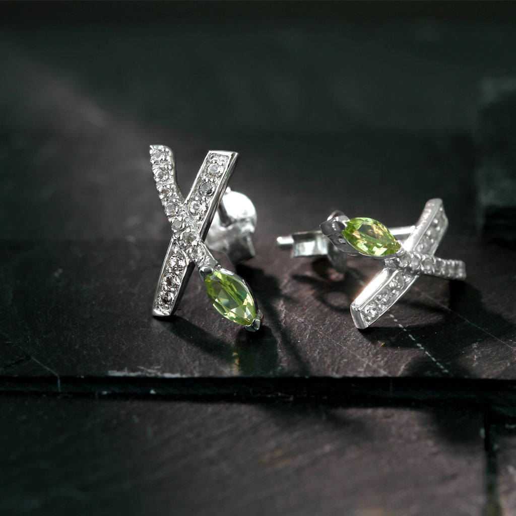 LENYA ต่างหูตัวเรือนเงินแท้ 925 ชุบโรเดียม ประดับด้วย เพอริดอท  (Peridot)  ไวโทแพซ (White Topaz) ดีไซน์เล็กๆน่ารัก