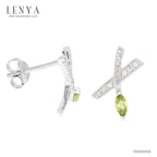 LENYA ต่างหูตัวเรือนเงินแท้ 925 ชุบโรเดียม ประดับด้วย เพอริดอท  (Peridot)  ไวโทแพซ (White Topaz) ดีไซน์เล็กๆน่ารัก